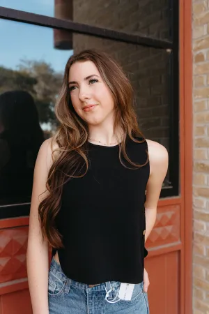Black Sleeveless Sweater w/ Gold Buttons T25666