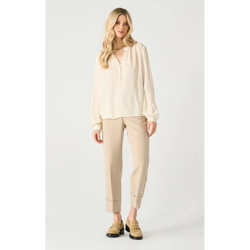 Black Tape Half-Placket Jacquard Blouse