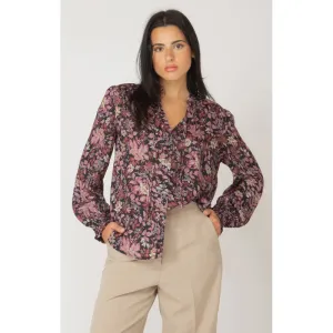 Black Tape Ruffle Detail Tie-Front Blouse