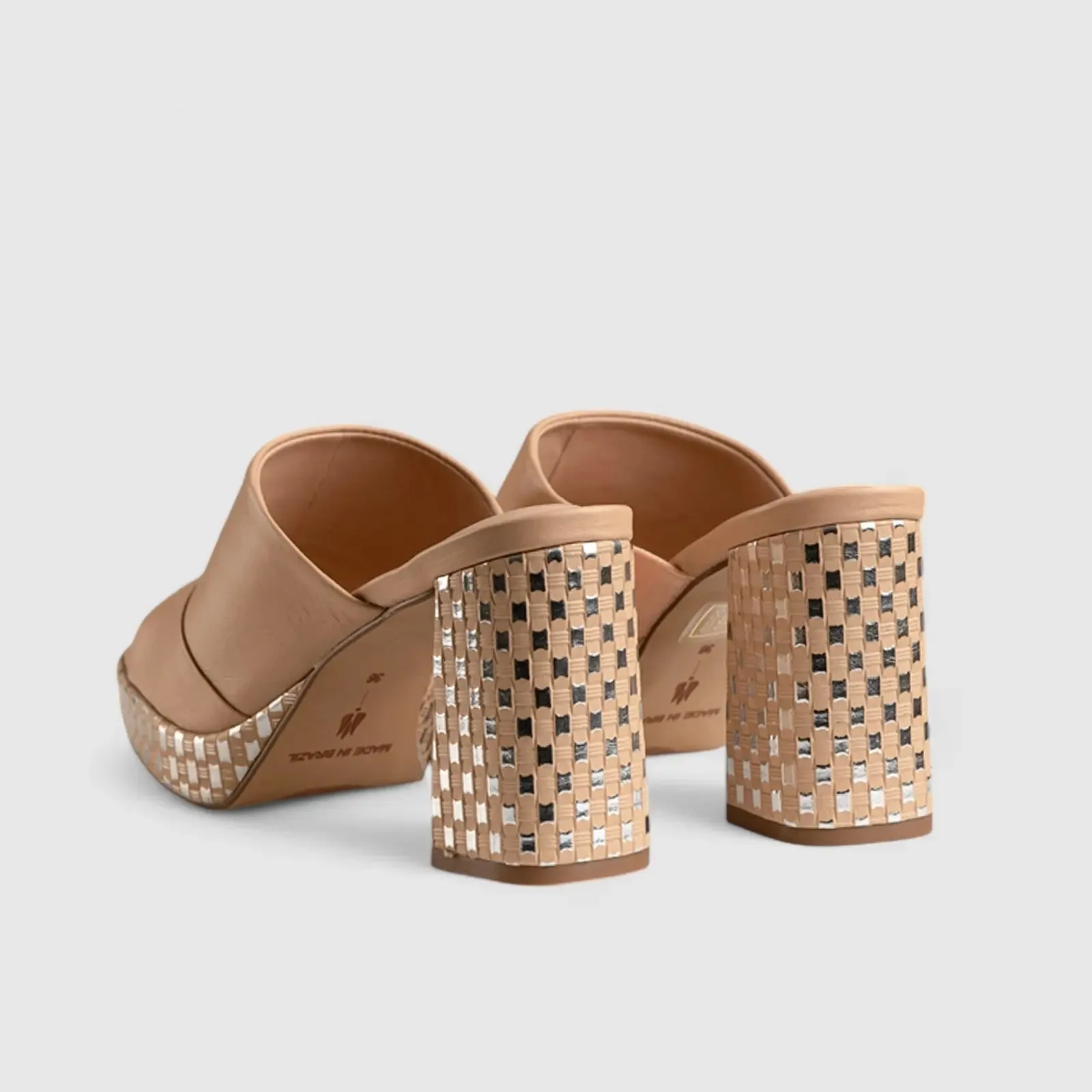 Block Heel Mule Sandal Beige 11197