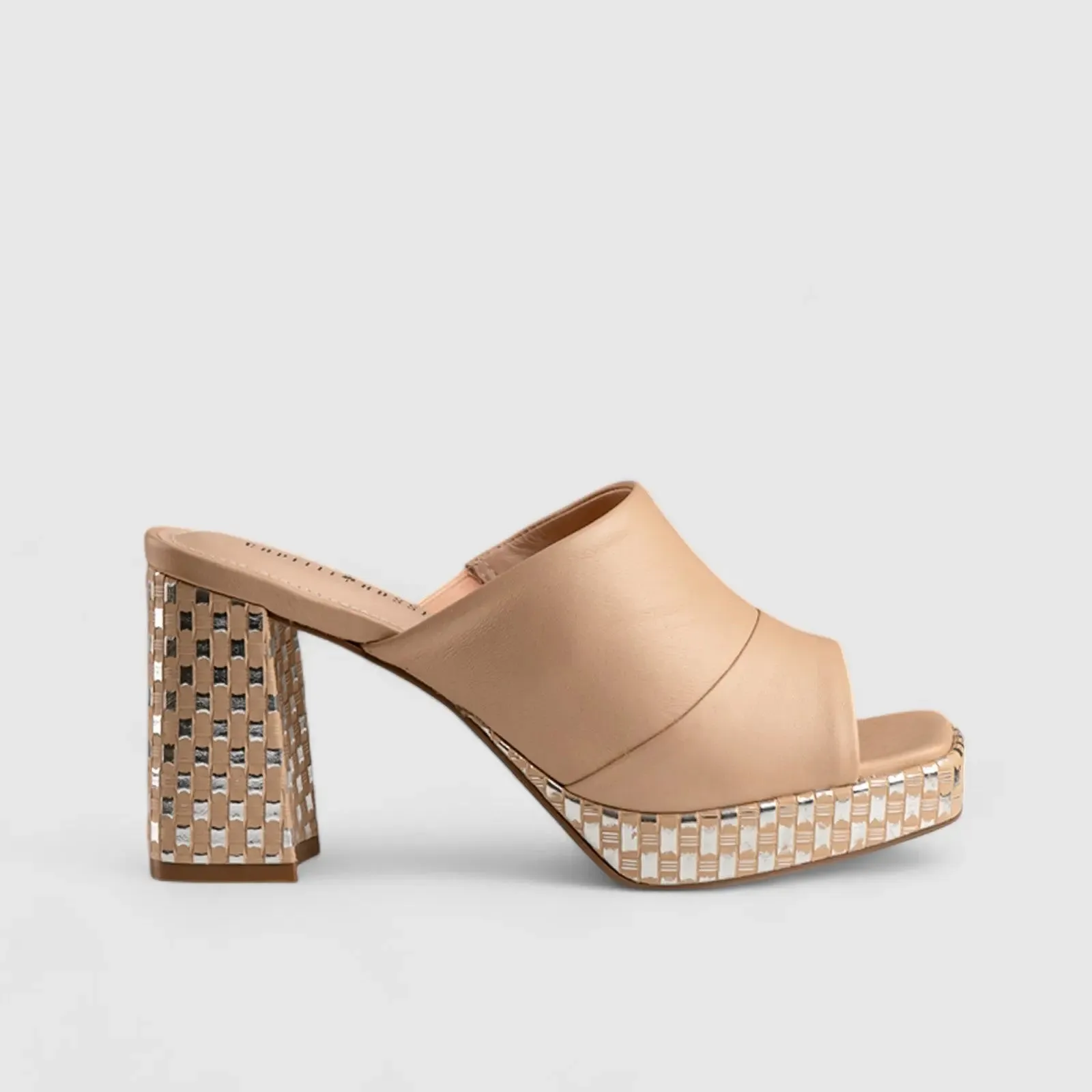 Block Heel Mule Sandal Beige 11197