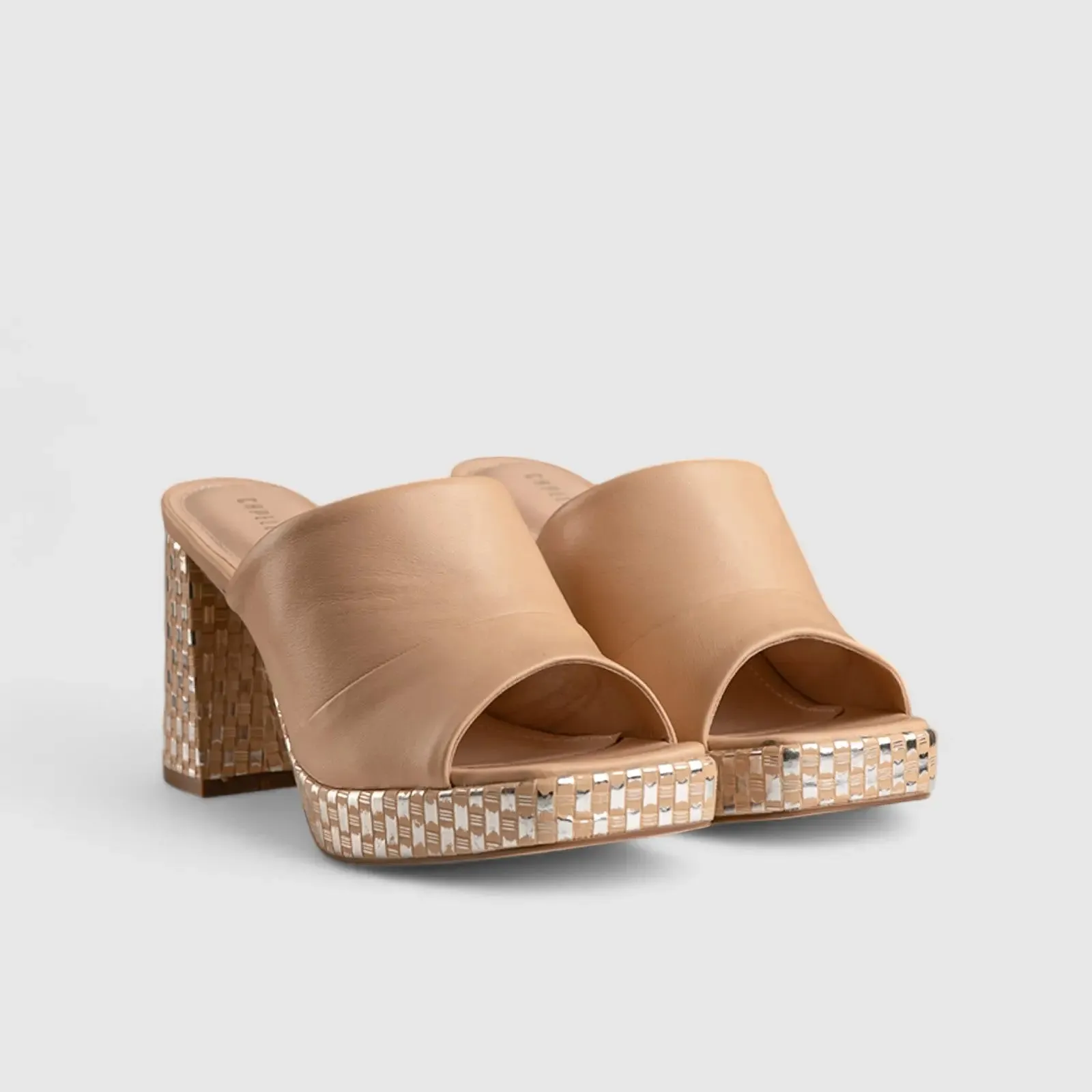 Block Heel Mule Sandal Beige 11197