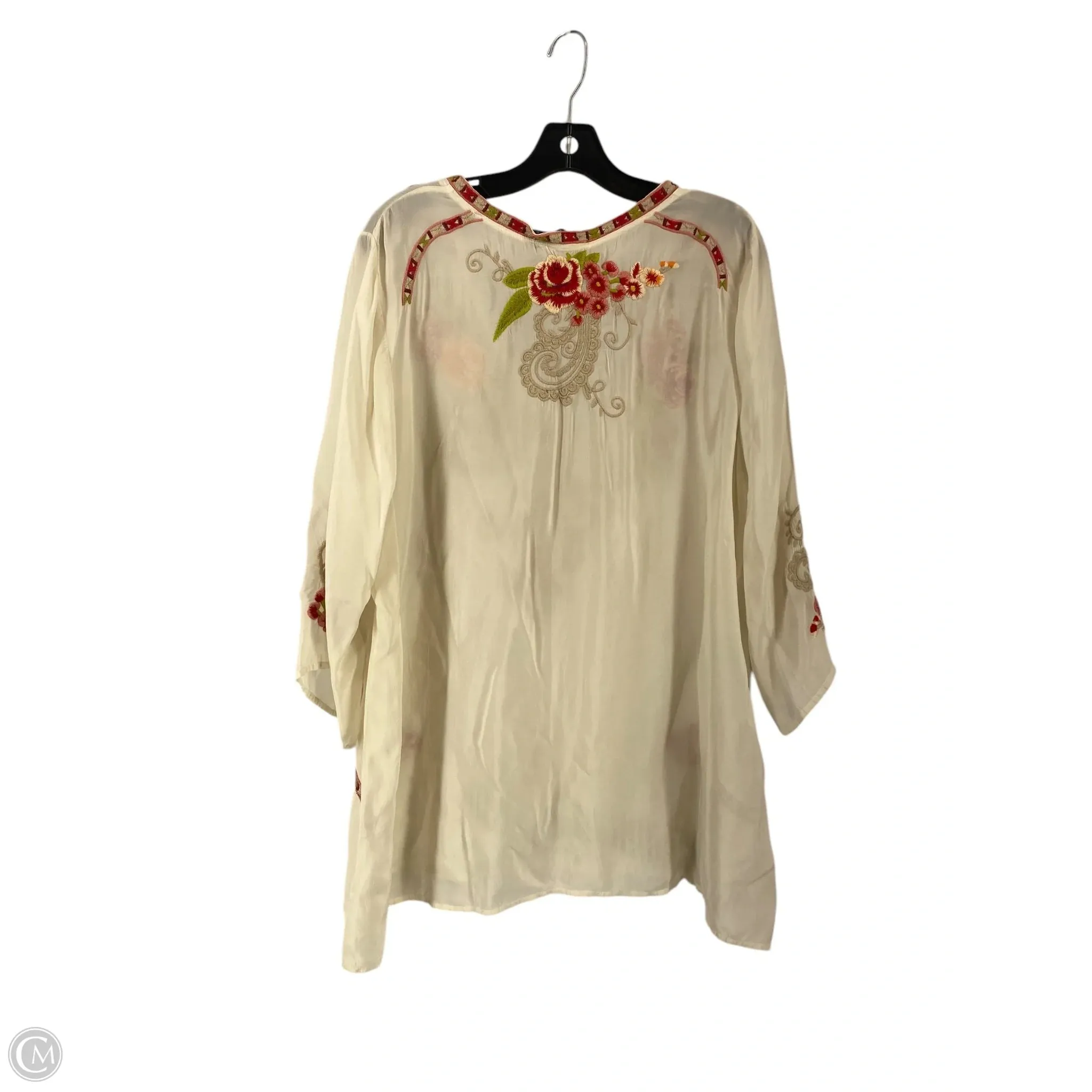 Blouse 3/4 Sleeve By Johnny Was In Cream, Size: L