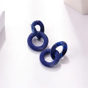 Blue Acrylic & Enamel Mesh Open Circle Drop Earrings