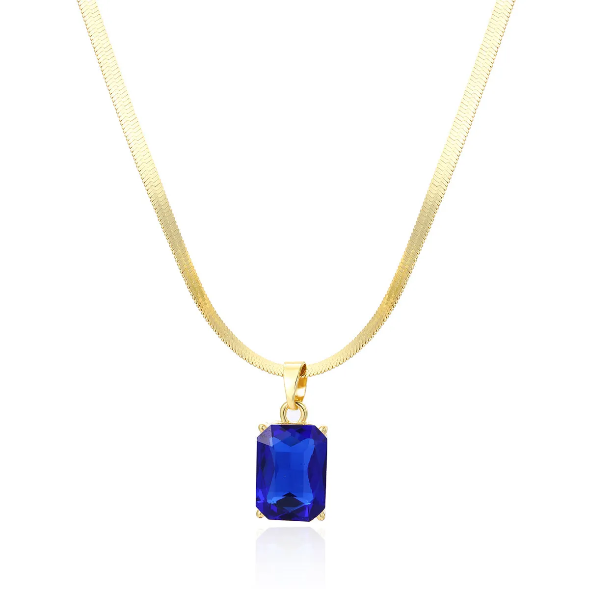 Blue Crystal & 18K Gold-Plated Herringbone Chain Pendant Necklace