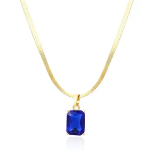 Blue Crystal & 18K Gold-Plated Herringbone Chain Pendant Necklace