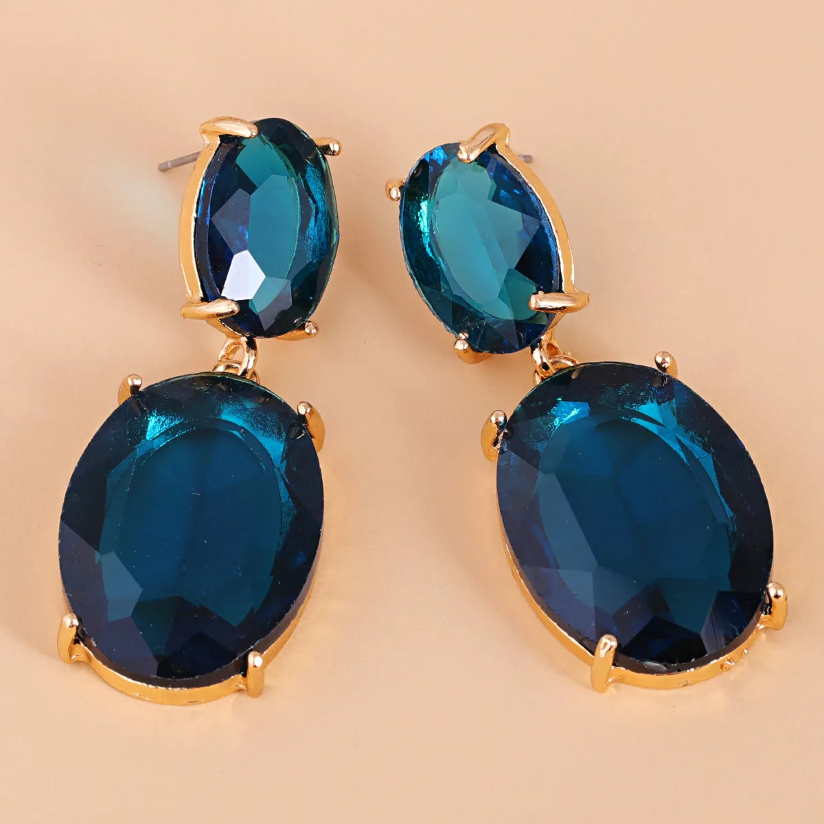 Blue Crystal & 18K Gold-Plated Oval-Cut Drop Earrings