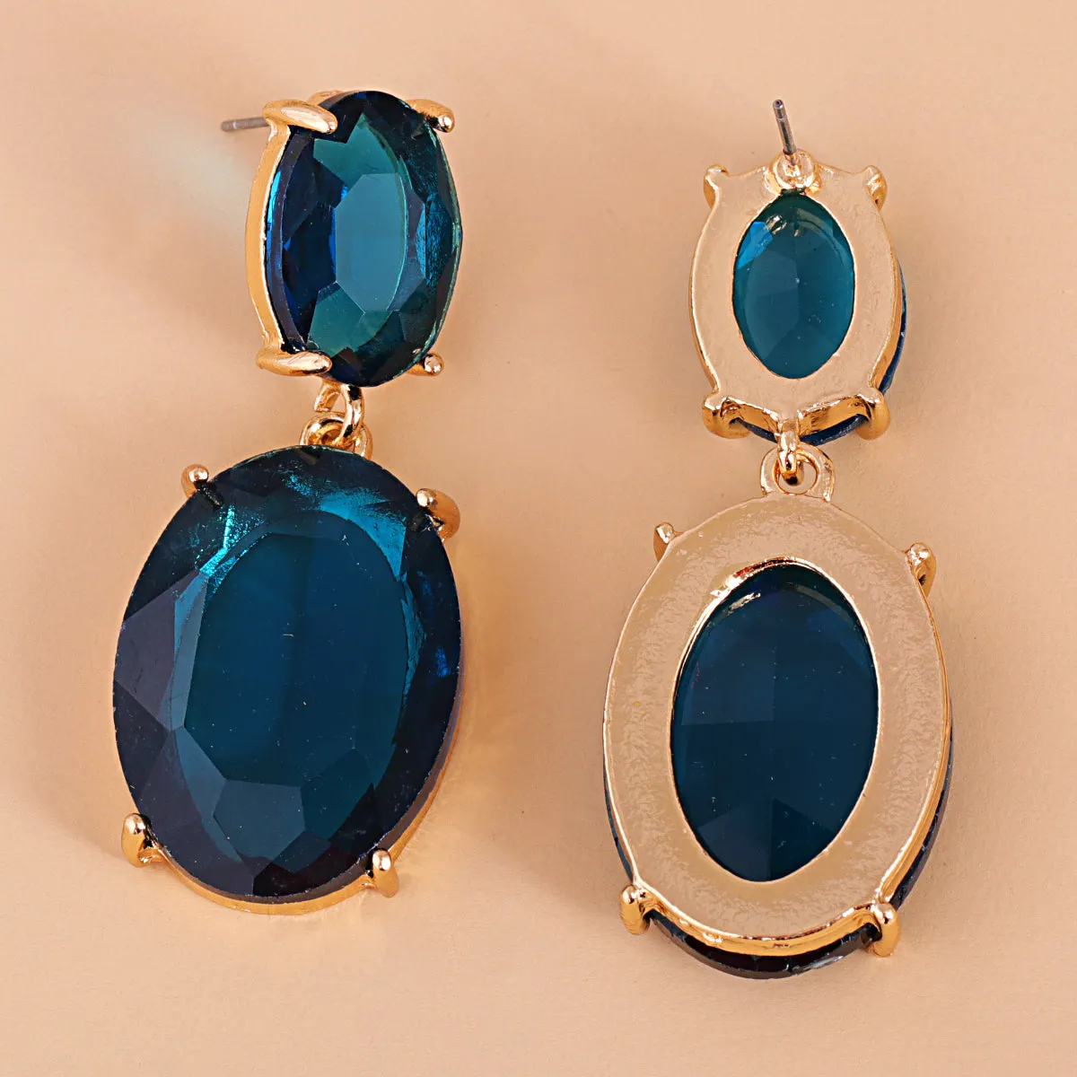 Blue Crystal & 18K Gold-Plated Oval-Cut Drop Earrings