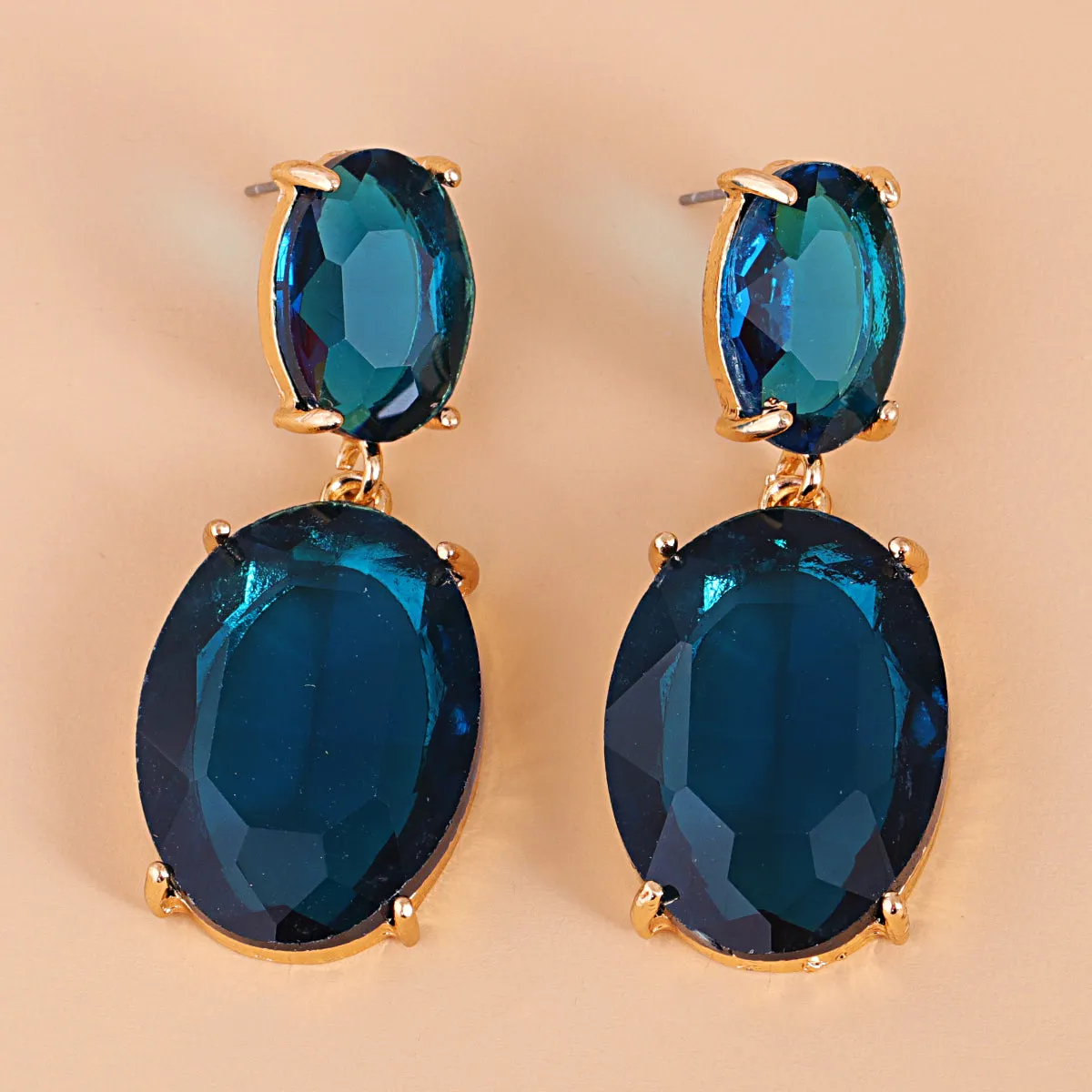 Blue Crystal & 18K Gold-Plated Oval-Cut Drop Earrings