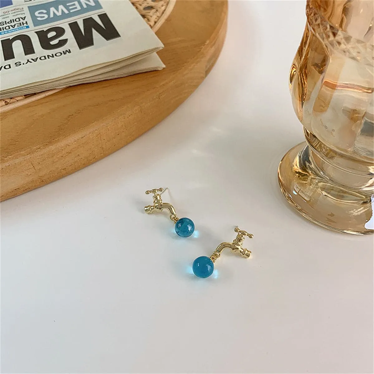 Blue Crystal & 18K Gold-Plated Water Tap Drop Earrings
