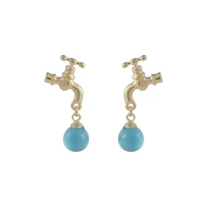 Blue Crystal & 18K Gold-Plated Water Tap Drop Earrings