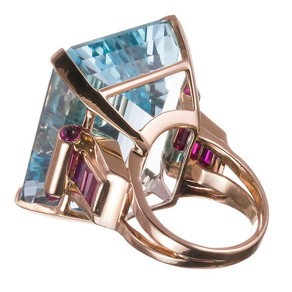 Blue Crystal & 18K Rose Gold-Plated Princess-Cut Ring