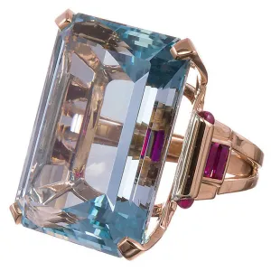 Blue Crystal & 18K Rose Gold-Plated Princess-Cut Ring