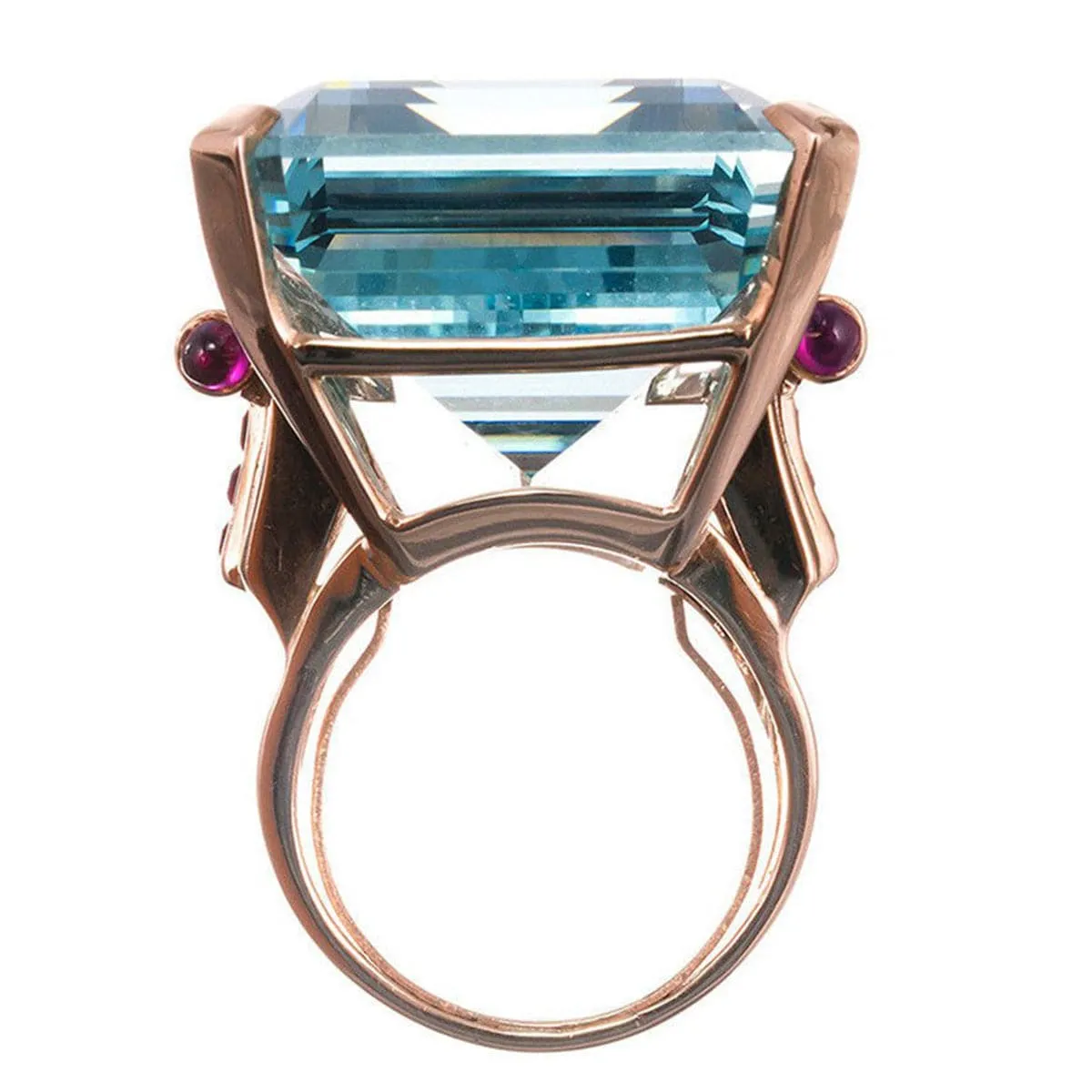 Blue Crystal & 18K Rose Gold-Plated Princess-Cut Ring