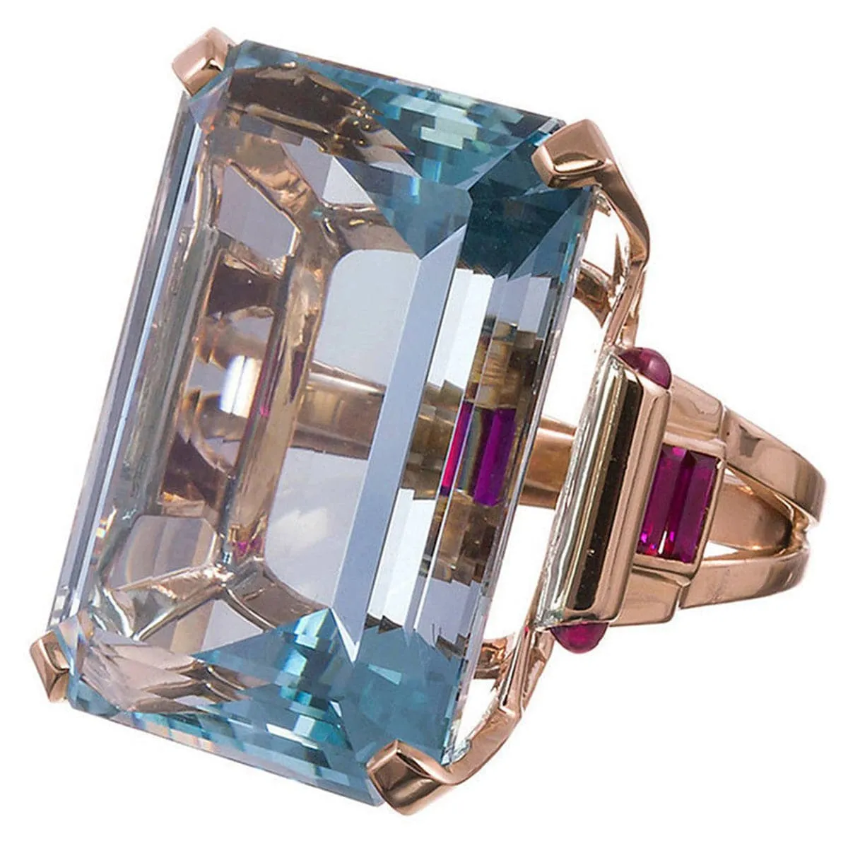 Blue Crystal & 18K Rose Gold-Plated Princess-Cut Ring
