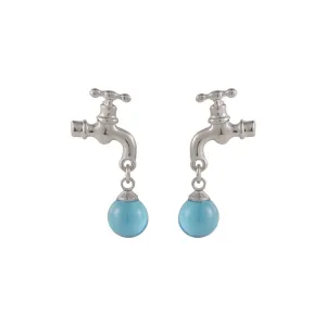 Blue Crystal & Silver-Plated Water Tap Drop Earrings
