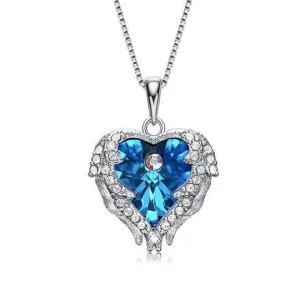 Blue Crystal Angel Wings Heart Shaped Women's Necklace