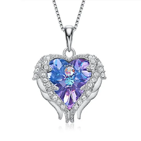 Blue Crystal Angel Wings Heart Shaped Women's Necklace