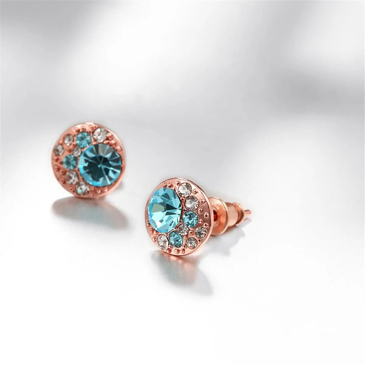 Blue Cubic Zirconia & 18K Rose Gold-Plated Cluster Stud Earrings