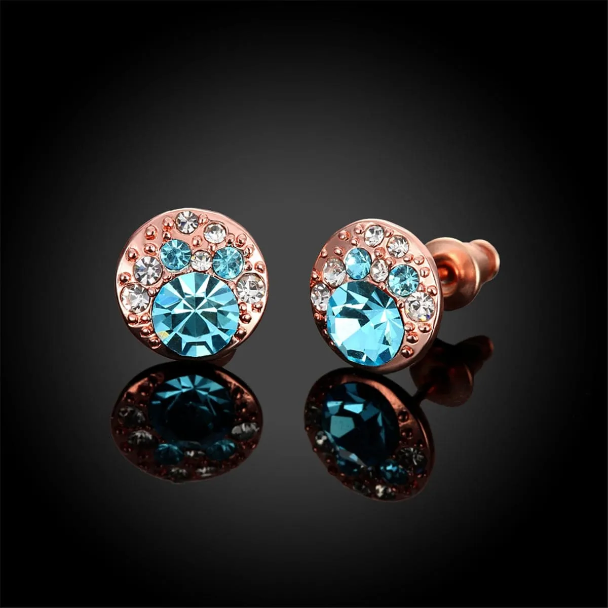 Blue Cubic Zirconia & 18K Rose Gold-Plated Cluster Stud Earrings