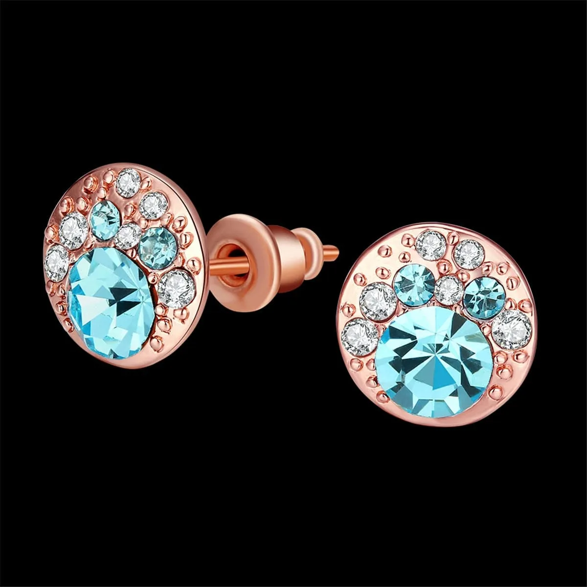 Blue Cubic Zirconia & 18K Rose Gold-Plated Cluster Stud Earrings
