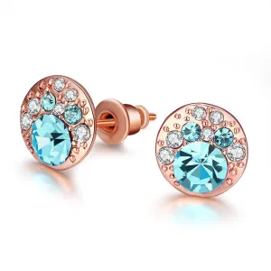 Blue Cubic Zirconia & 18K Rose Gold-Plated Cluster Stud Earrings