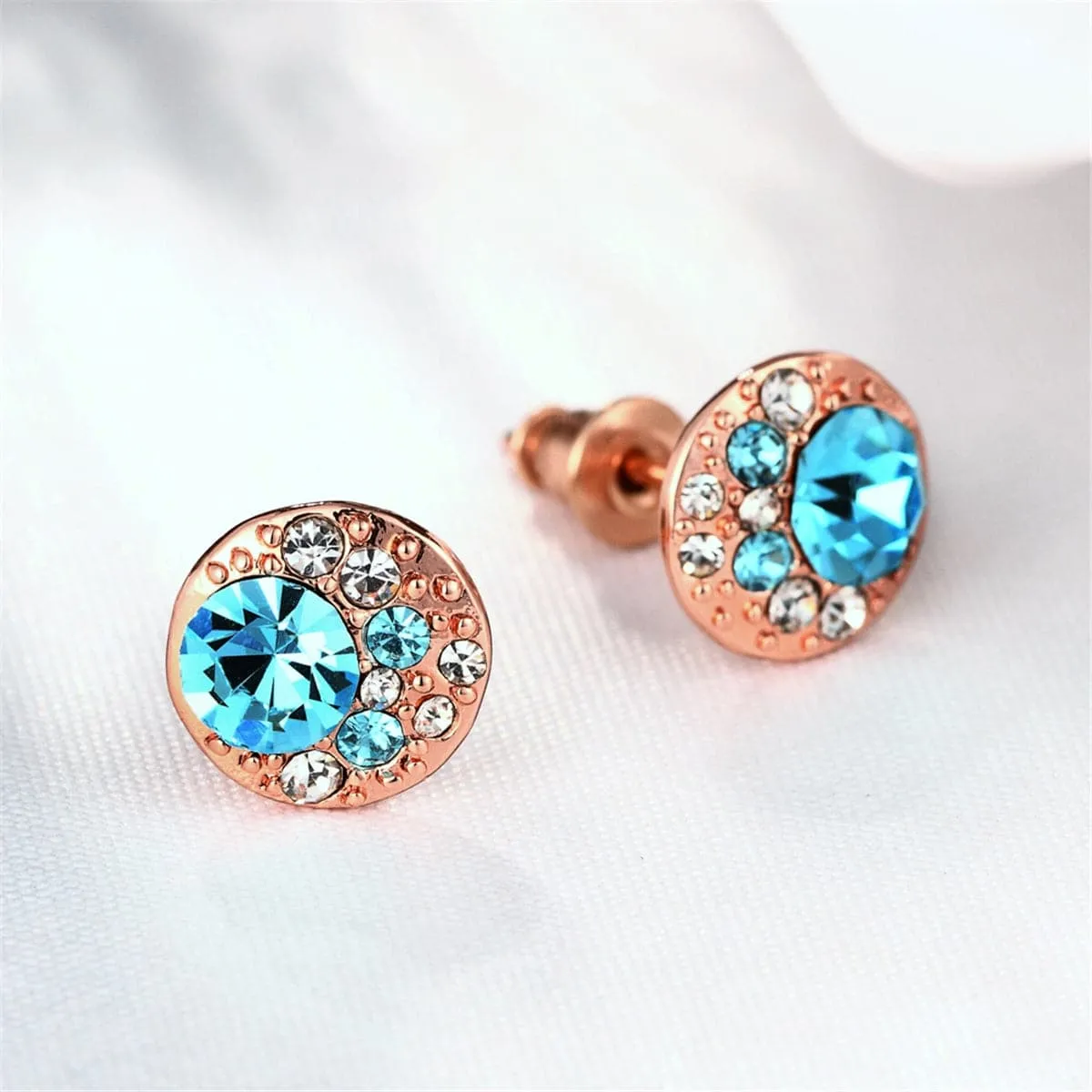 Blue Cubic Zirconia & 18K Rose Gold-Plated Cluster Stud Earrings