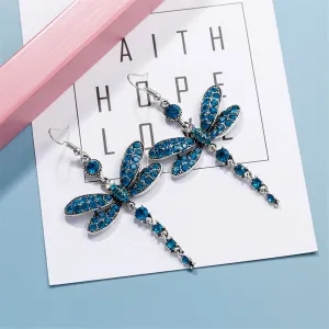 Blue Cubic Zirconia & Silver-Plated Dragonfly Drop Earrings