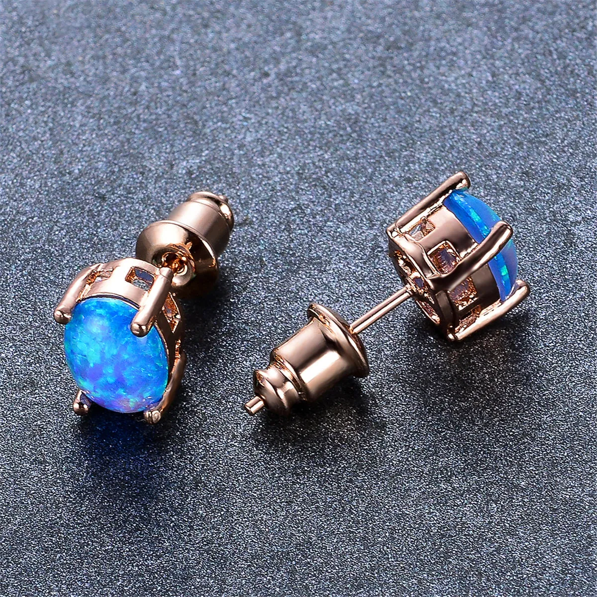 Blue Egg Opal & 18K Rose Gold-Plated Stud Earrings