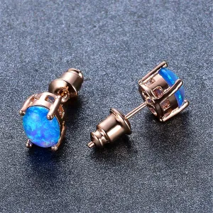 Blue Egg Opal & 18K Rose Gold-Plated Stud Earrings