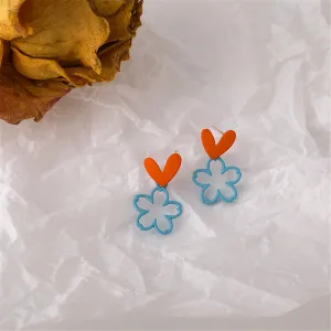 Blue Enamel & 18K Gold-Plated Heart Flower Drop Earrings
