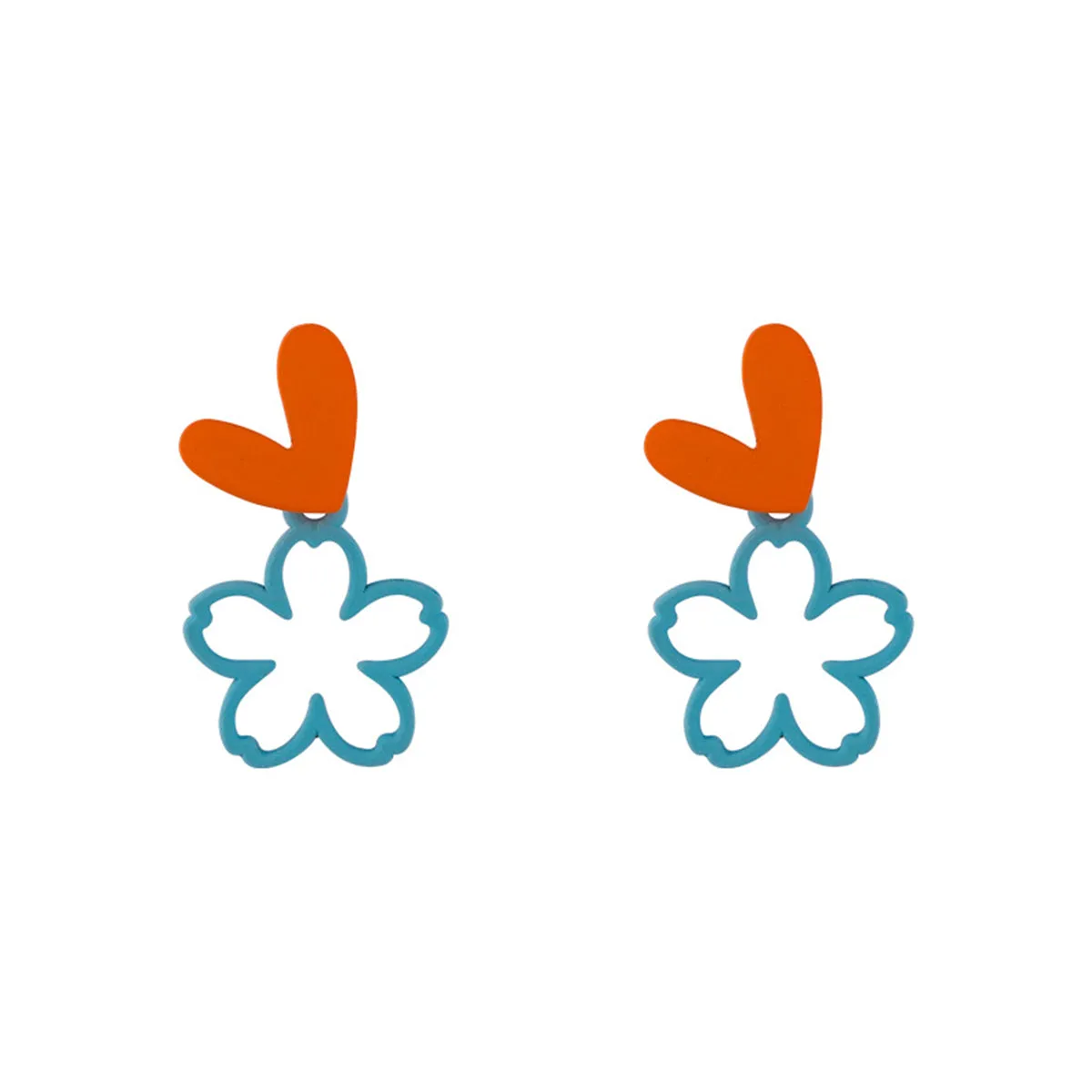 Blue Enamel & 18K Gold-Plated Heart Flower Drop Earrings