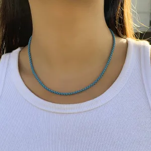Blue Enamel & Silver-Plated Box Chain Necklace