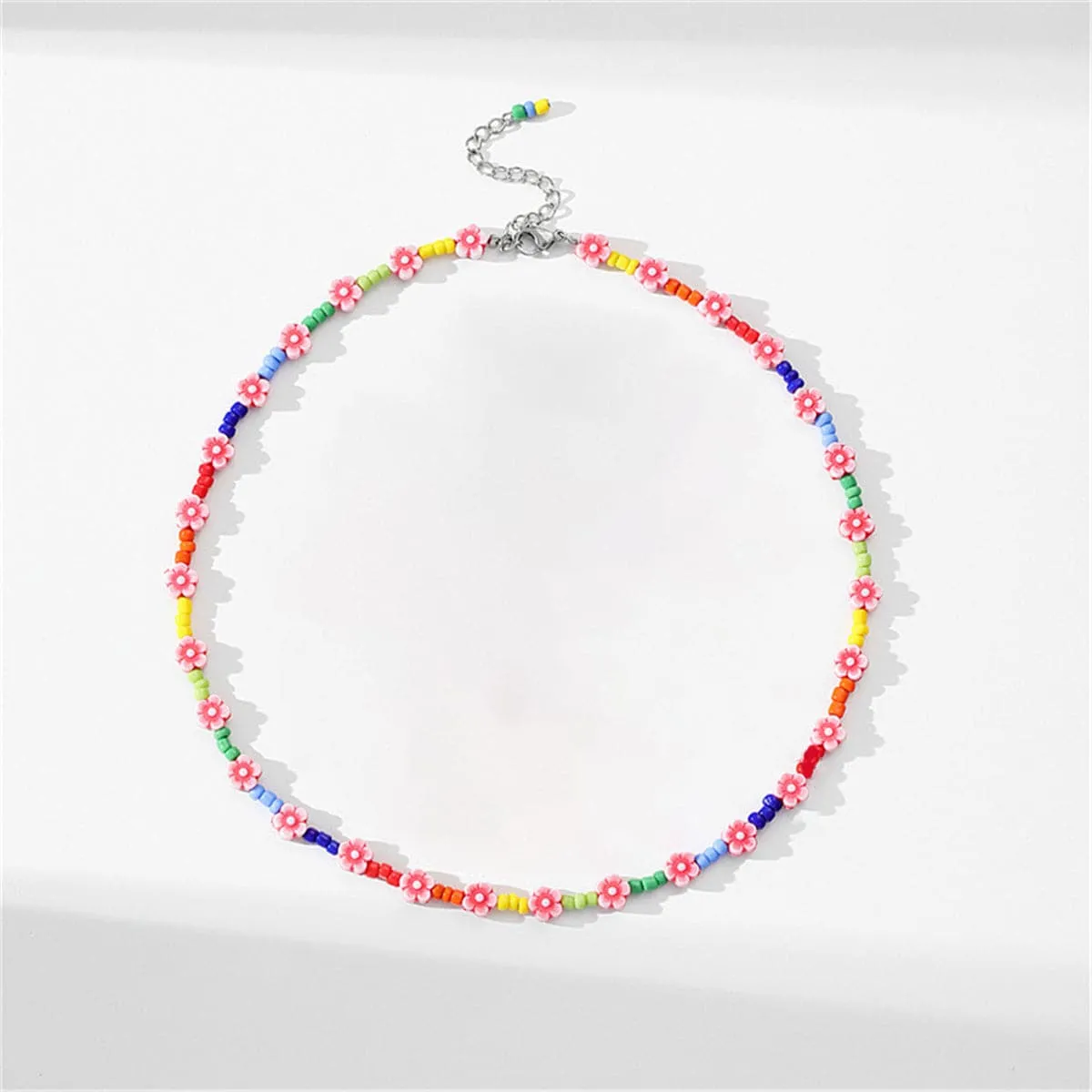 Blue Howlite & Pink Polymer Clay Flower Station Necklace