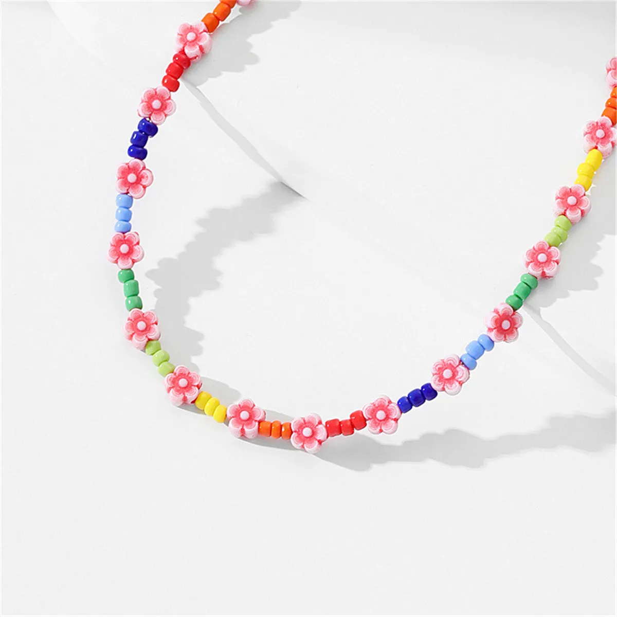 Blue Howlite & Pink Polymer Clay Flower Station Necklace