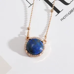 Blue Lapis & Cubic Zirconia Bead-Chain Round Pendant Necklace