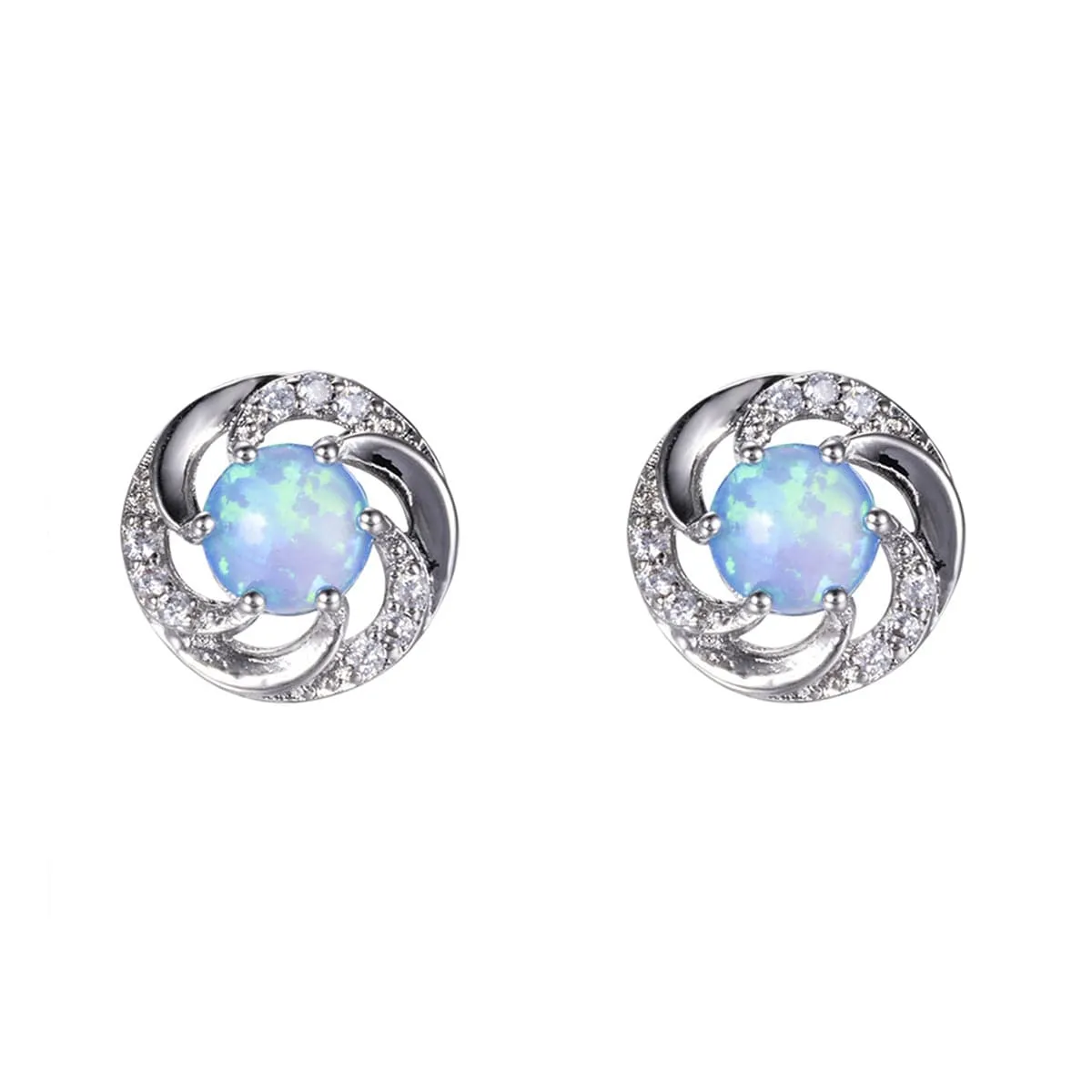 Blue Opal & Cubic Zirconia Vortex Stud Earrings