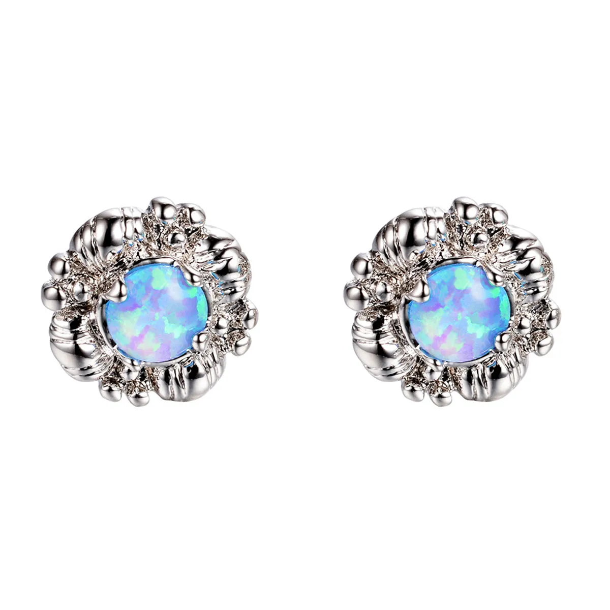 Blue Opal & Silver-Plated Botany Stud Earrings