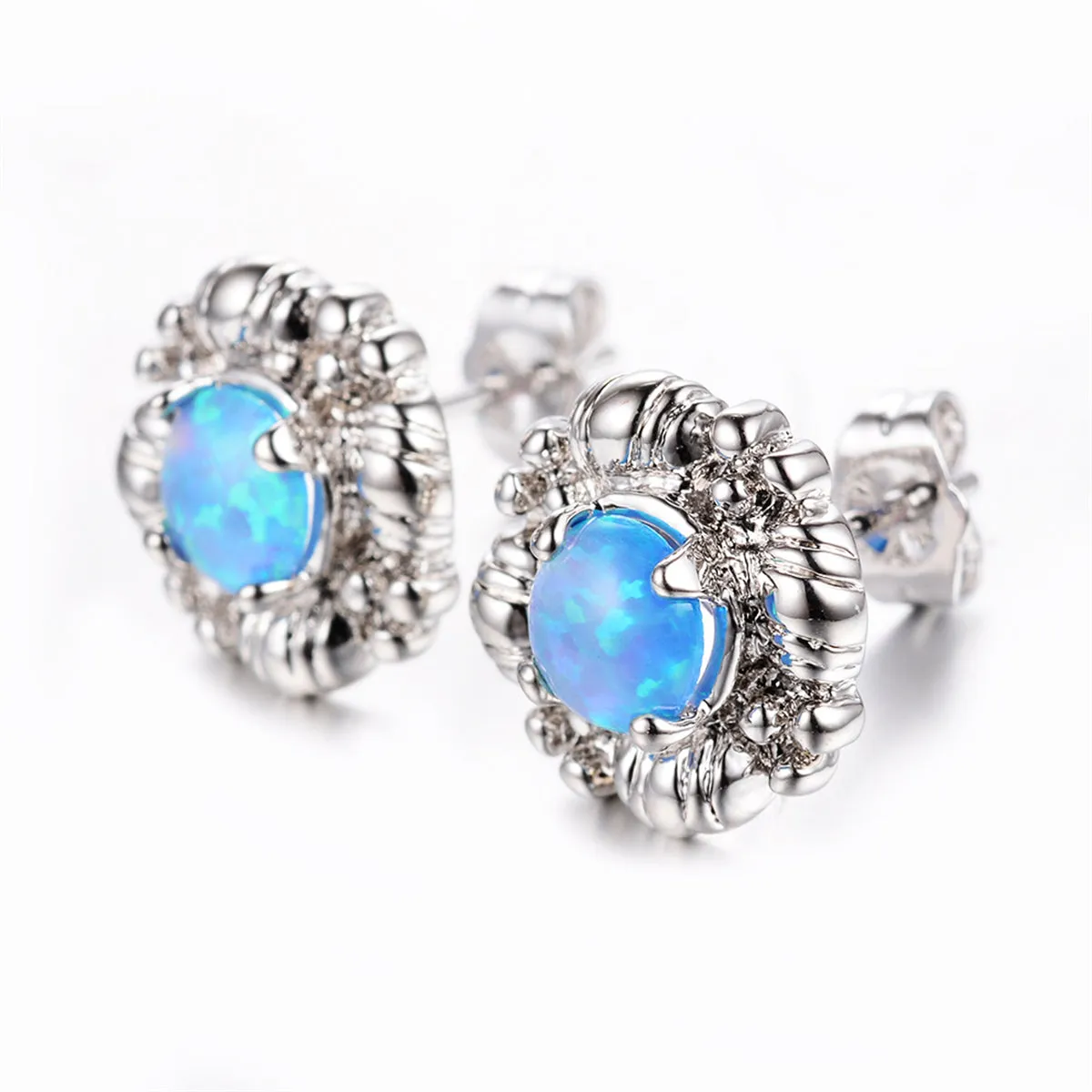Blue Opal & Silver-Plated Botany Stud Earrings