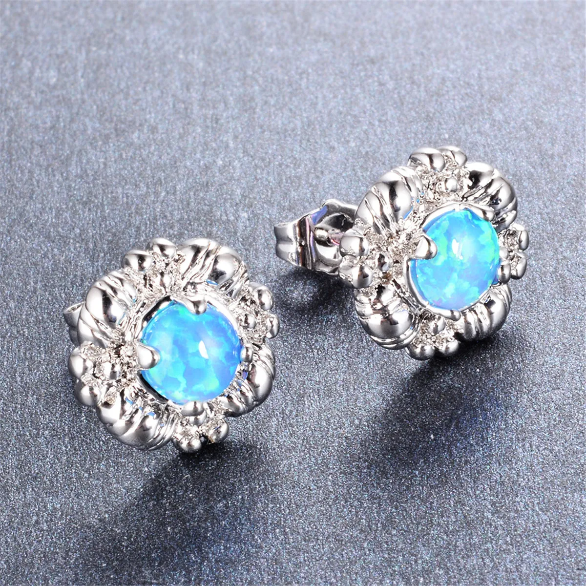 Blue Opal & Silver-Plated Botany Stud Earrings