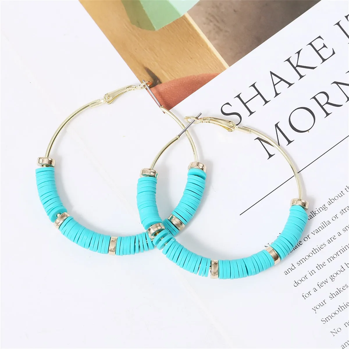 Blue Polymer Clay & 18K Gold-Plated Hoop Earrings