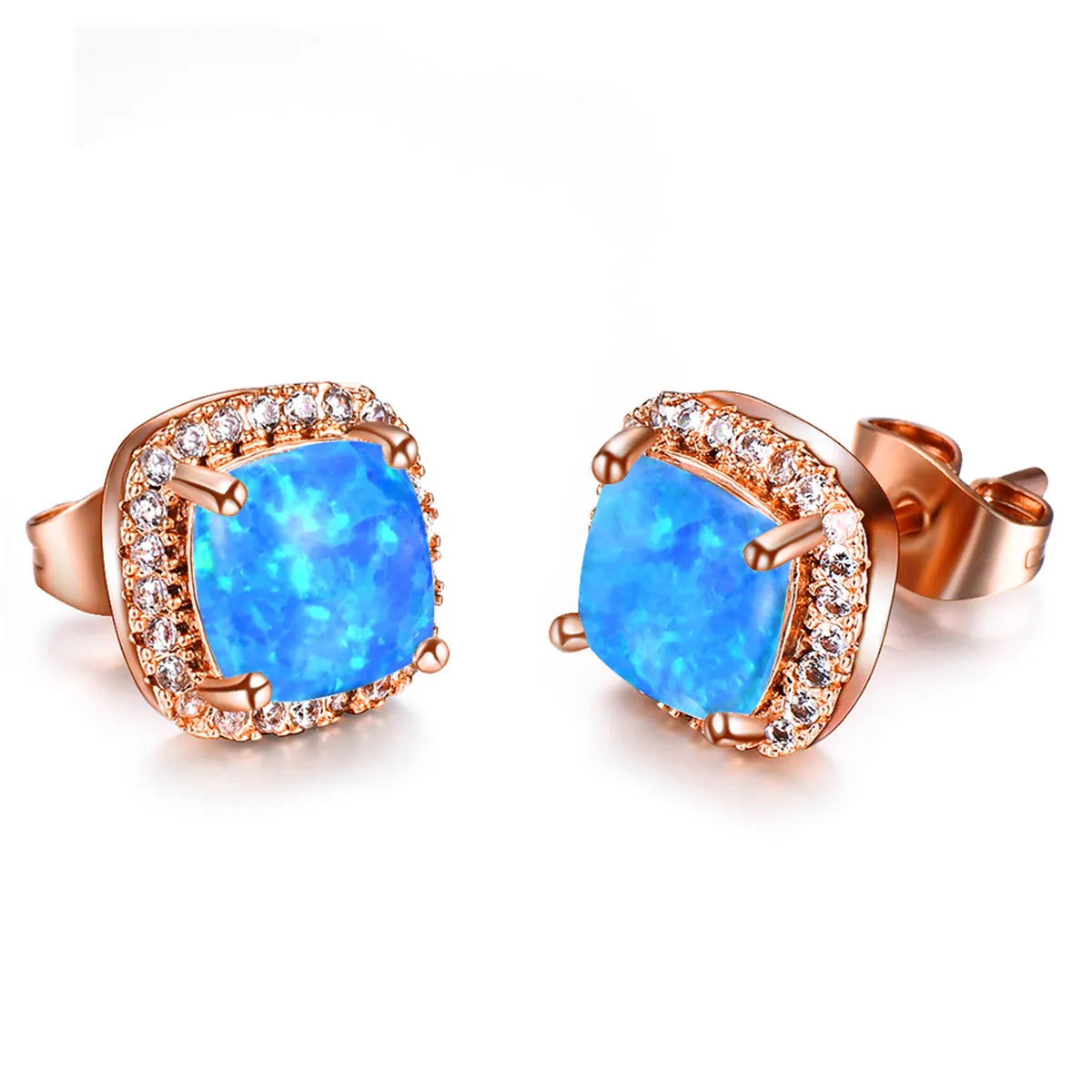 Blue Princess Opal & 18K Rose Gold-Plated Halo Stud Earrings