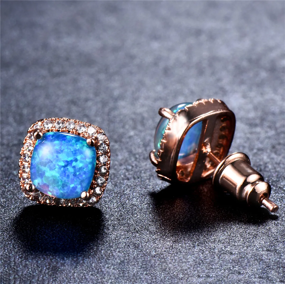 Blue Princess Opal & 18K Rose Gold-Plated Halo Stud Earrings