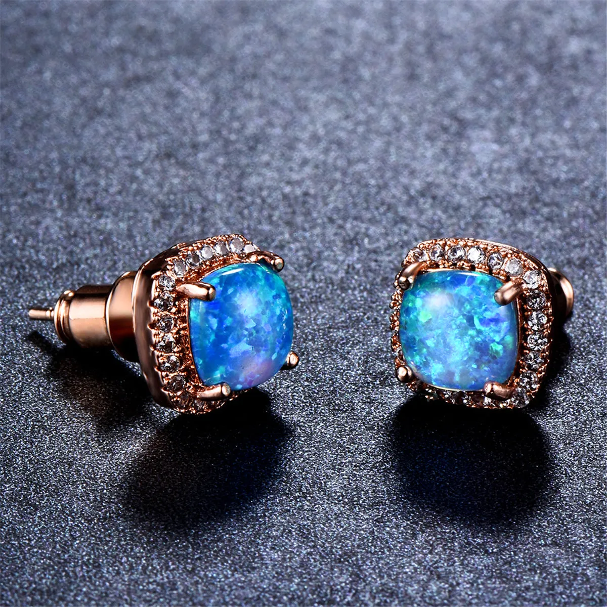 Blue Princess Opal & 18K Rose Gold-Plated Halo Stud Earrings