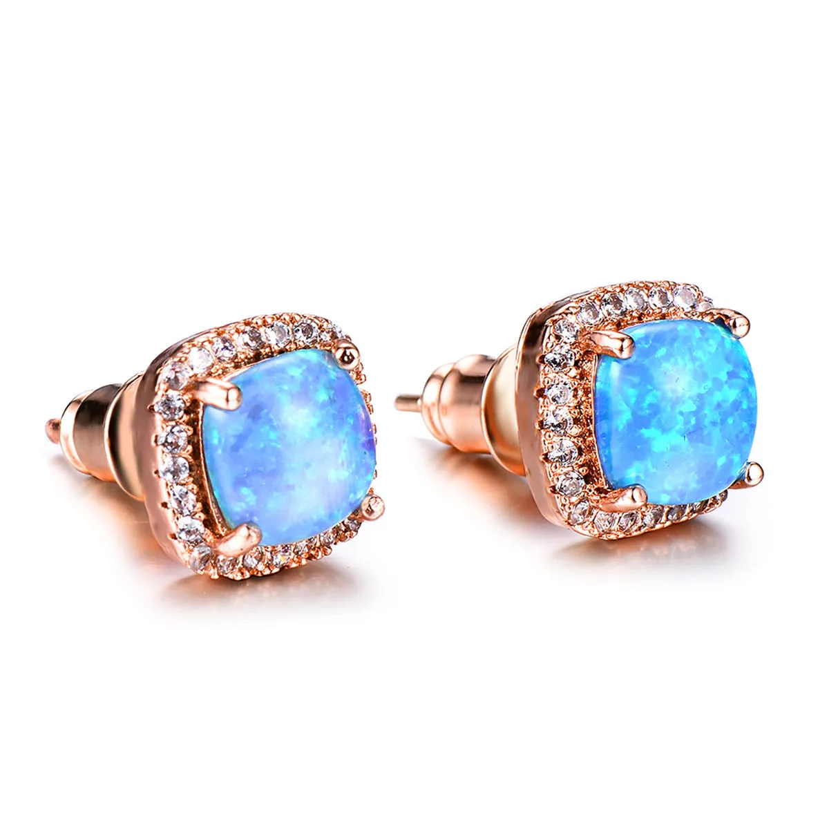 Blue Princess Opal & 18K Rose Gold-Plated Halo Stud Earrings
