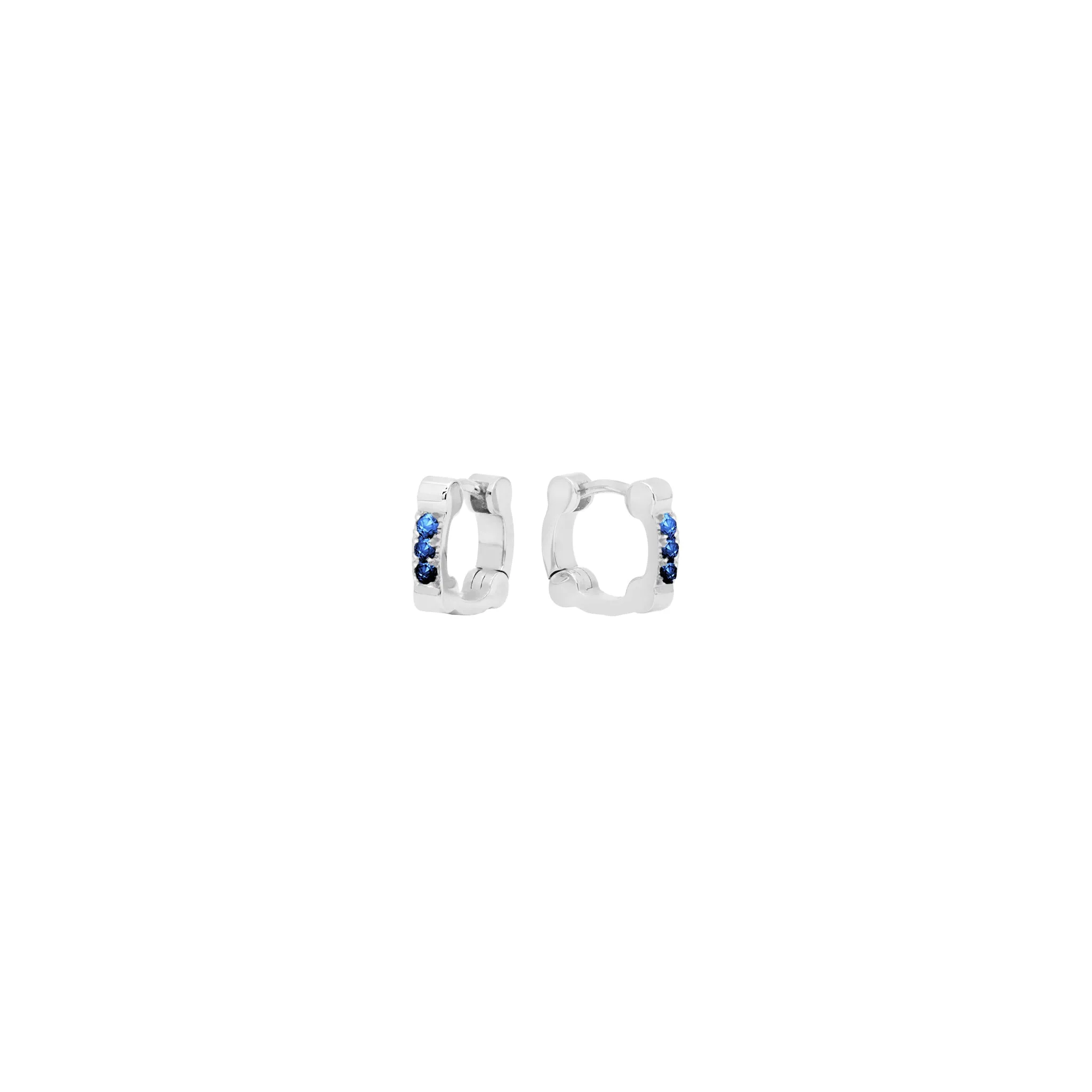 Blue Sapphire Cage Huggies | White Gold