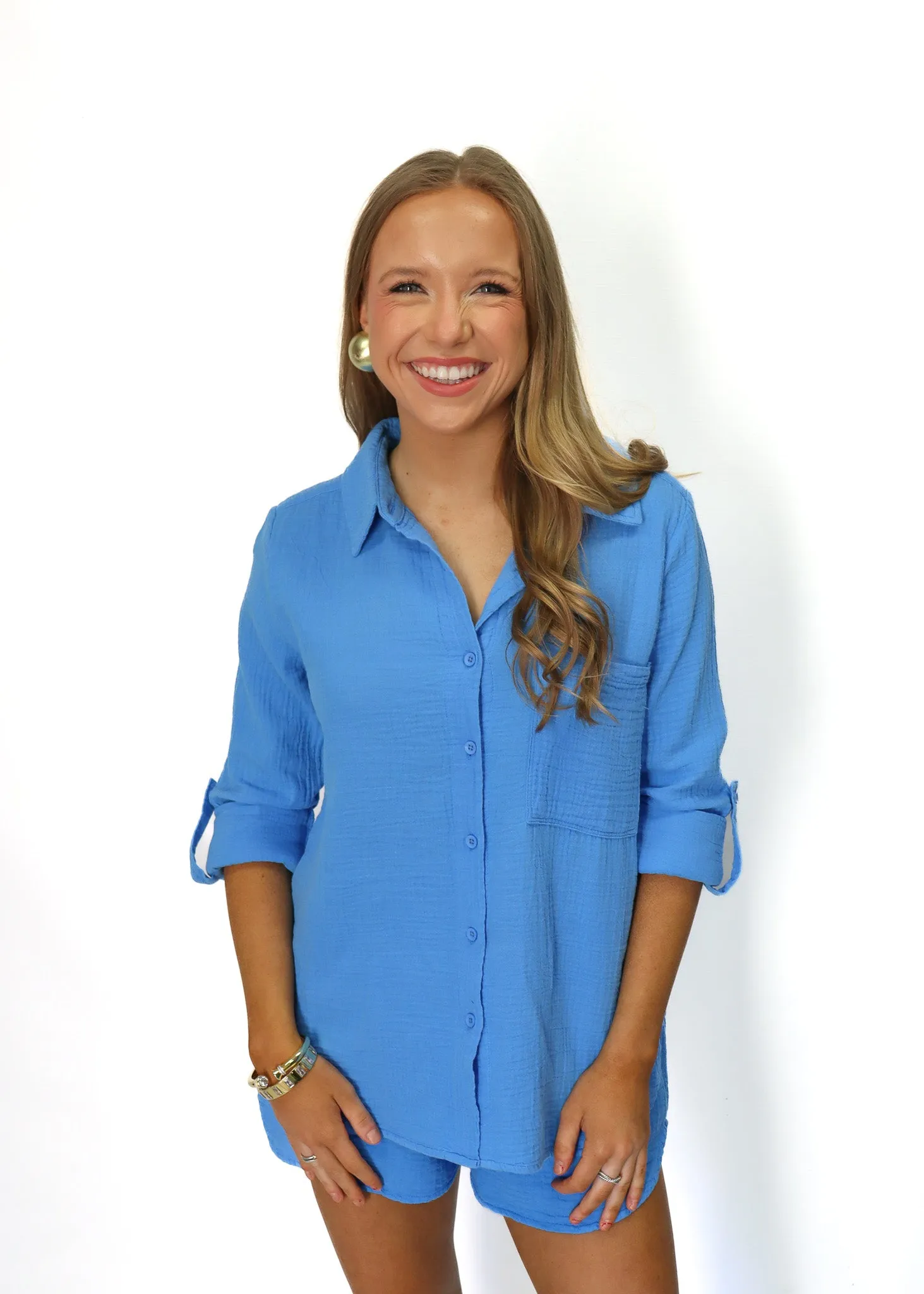 Bobi Long Sleeve Button Down Shirt - Mykonos