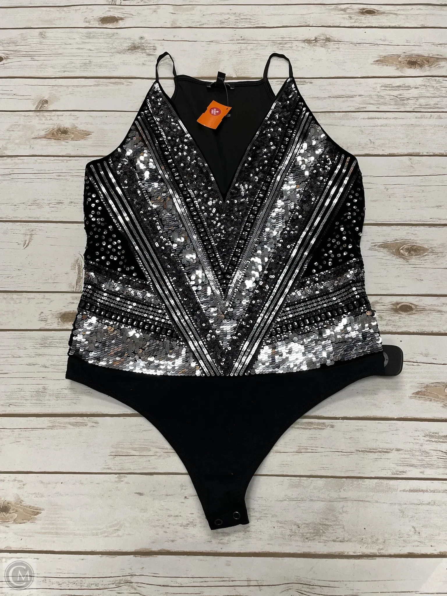 Bodysuit By Express In Black & Silver, Size: L