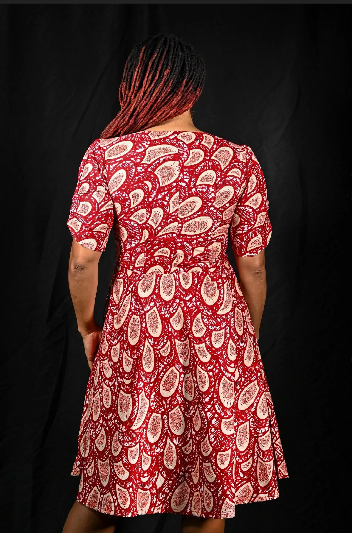 Bolu Zip Front dress with puff sleeves Wine and peach @E