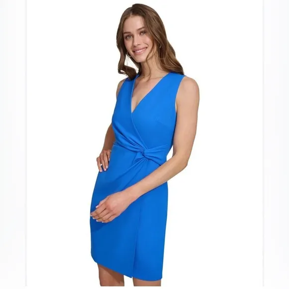 Brand New DKNY Women's Twist-Front Sleeveless Blue Dress, Size 8, NWT